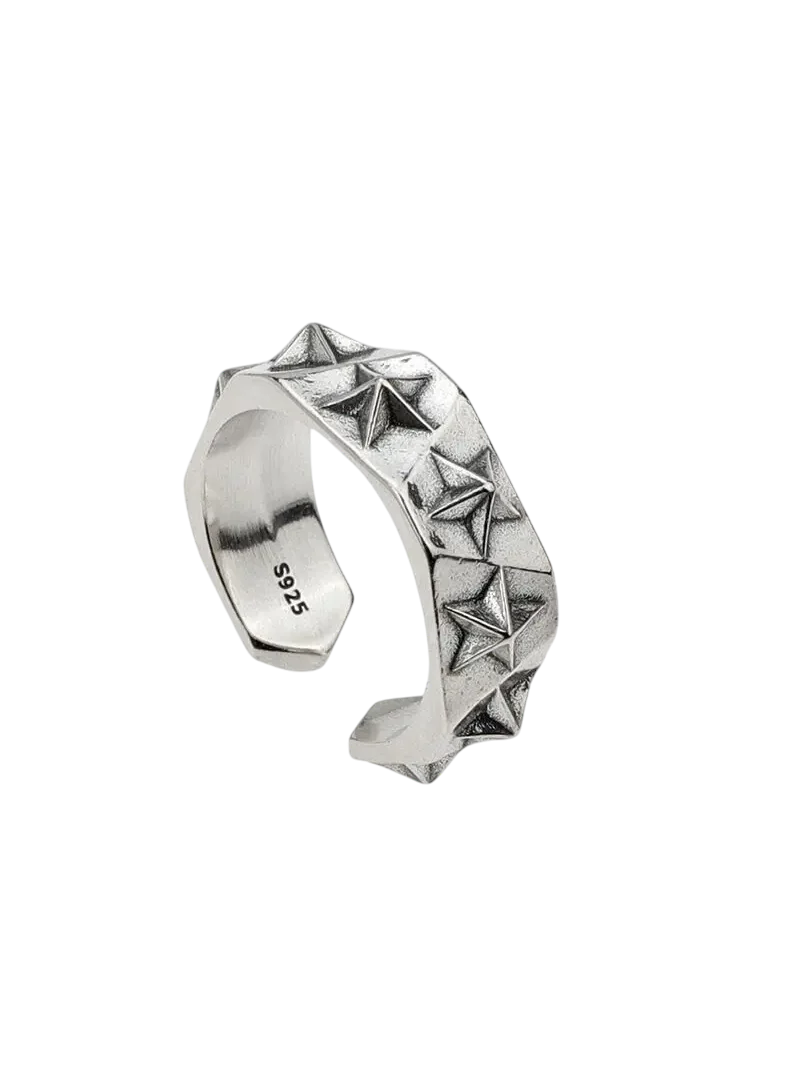 Star Embossed Silver Plated Cuff Ring - Image 3