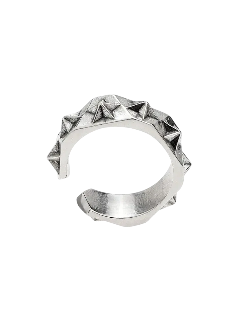 Star Embossed Silver Plated Cuff Ring - Image 4