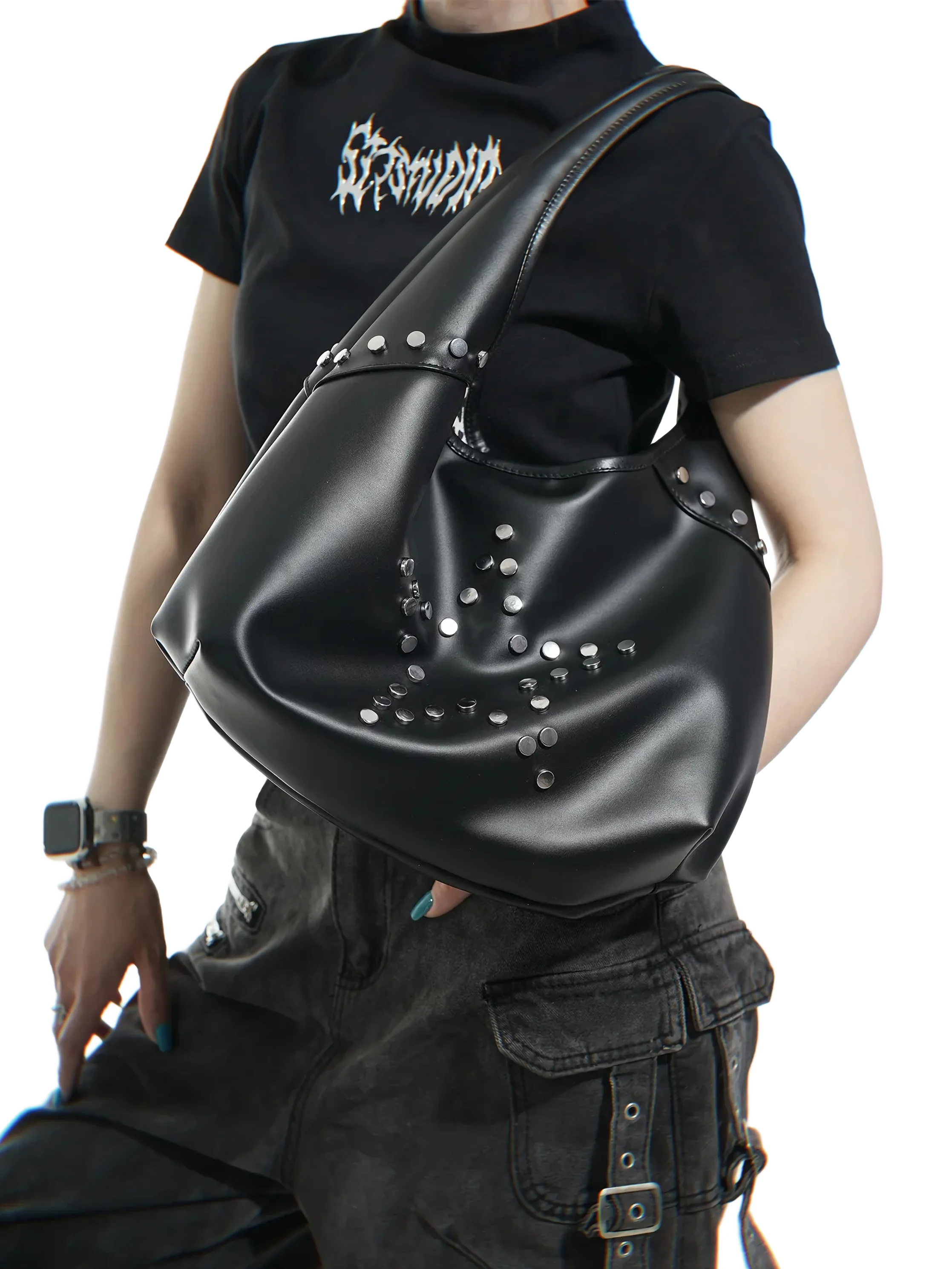 Star Studded Faux Leather Sling Bag