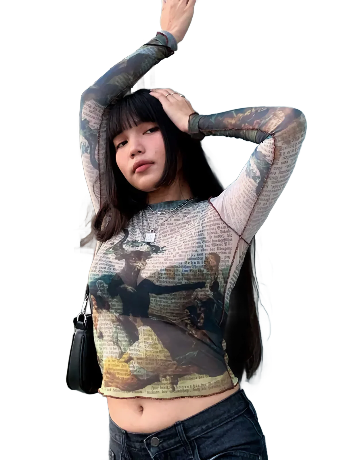 'Statement' Sheer Mesh Long Sleeve Tee