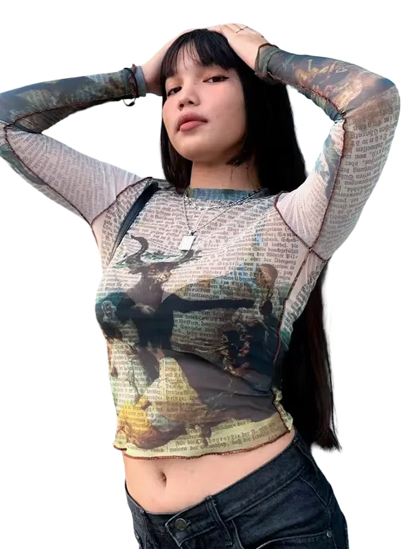 'Statement' Sheer Mesh Long Sleeve Tee - Image 4
