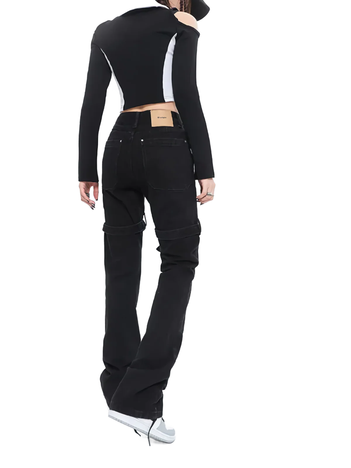 Strapped Flare Leg Black Denim Jeans - Image 3