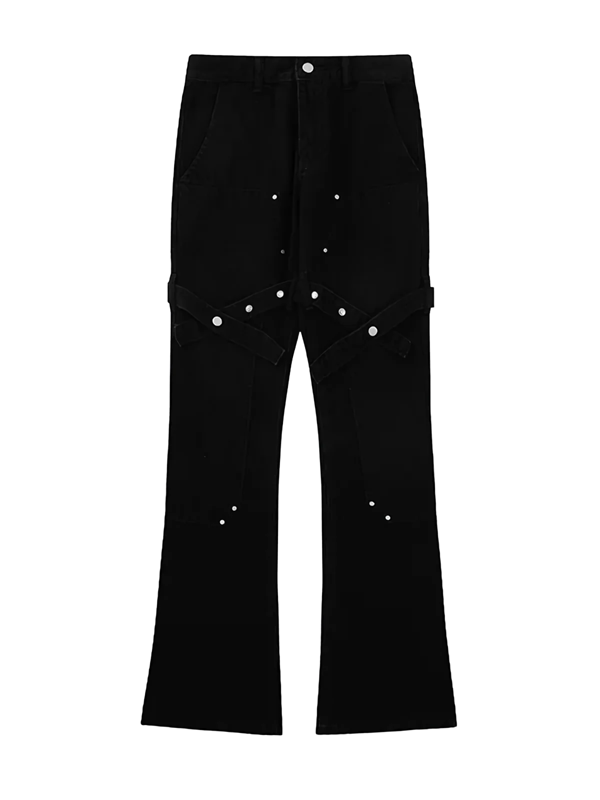 Strapped Flare Leg Black Denim Jeans - Image 5