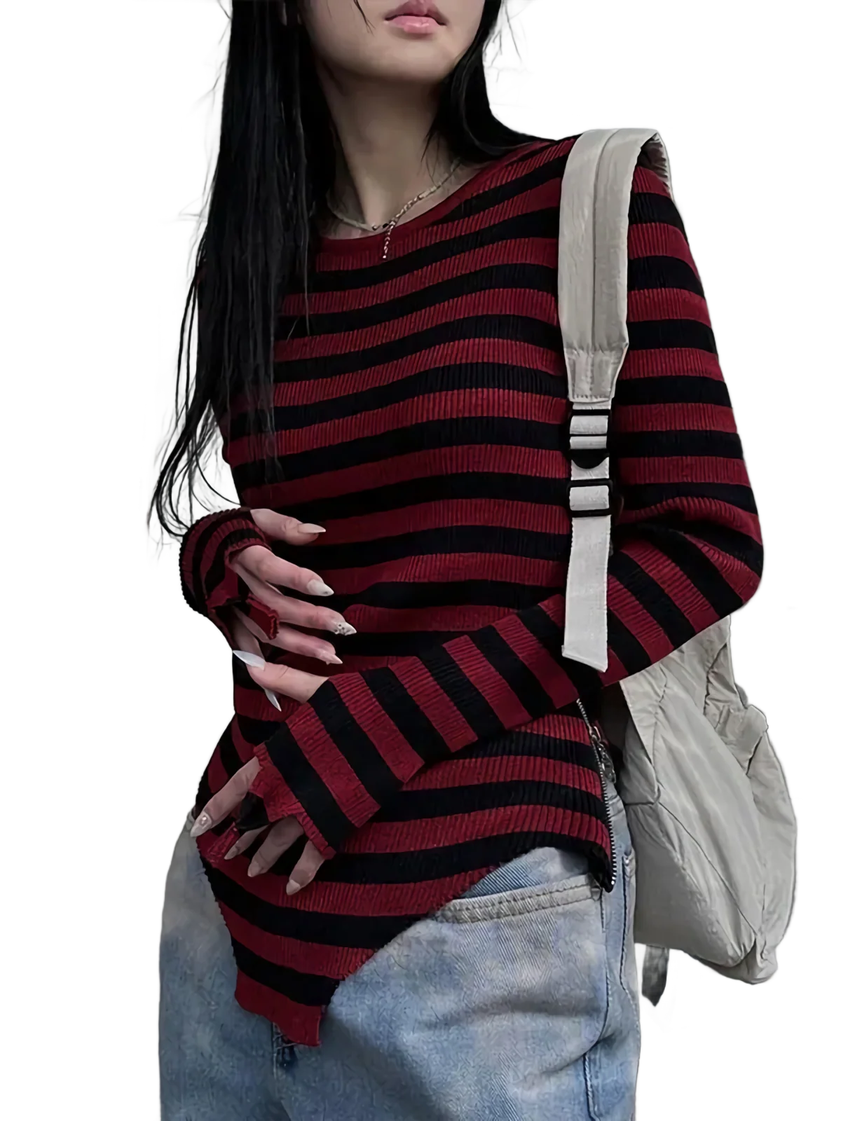 Striped Knit Long Sleeve Cotton Tee - Image 3