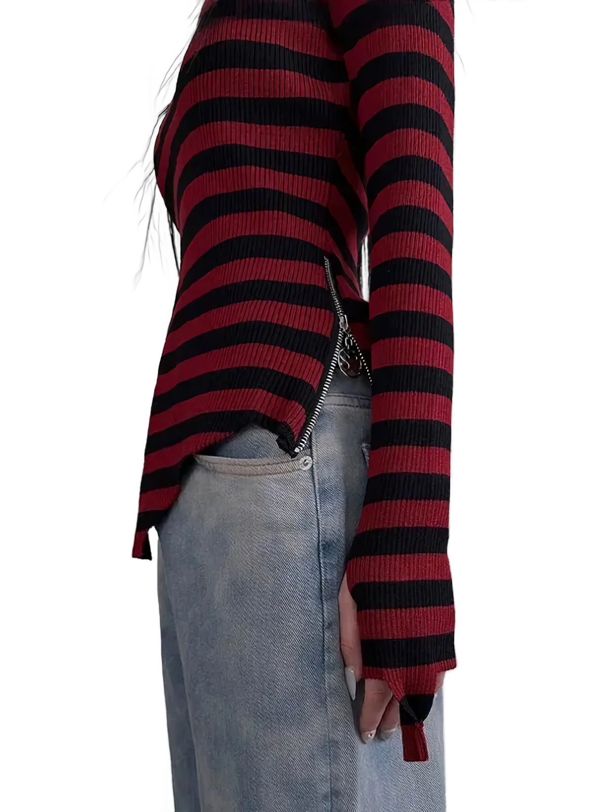 Striped Knit Long Sleeve Cotton Tee - Image 4