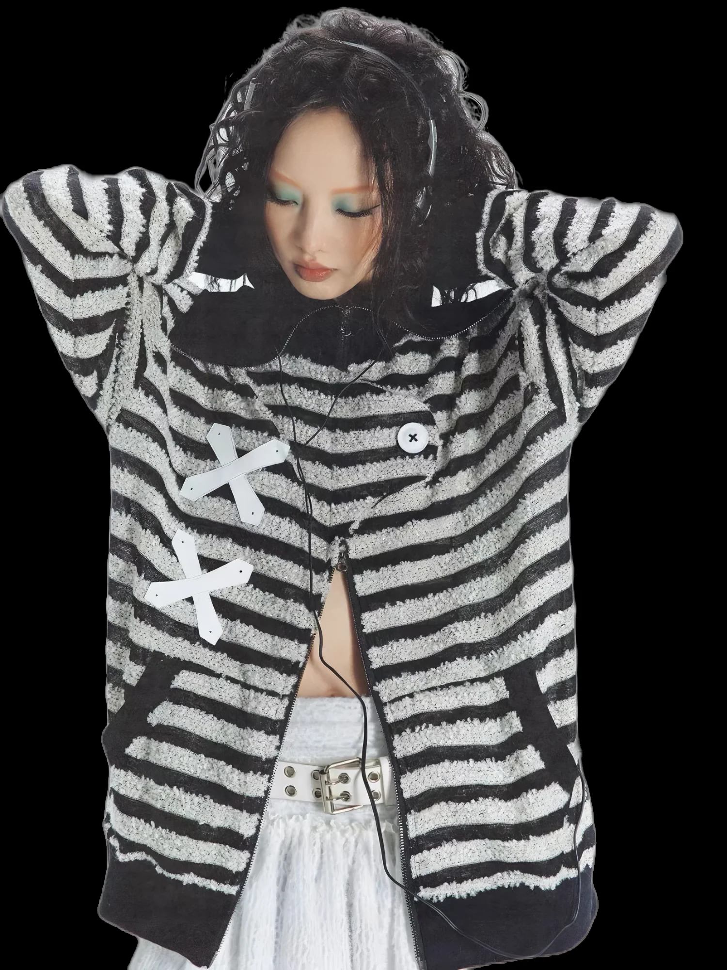 Striped Reflective Cross Hatch Knit Cardigan - Image 5