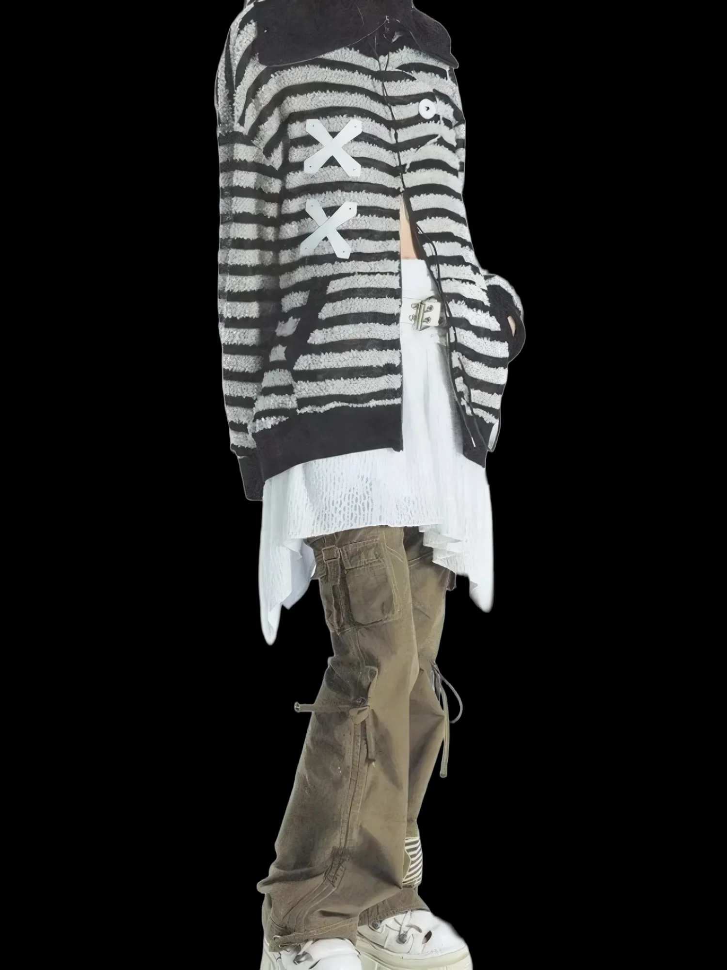Striped Reflective Cross Hatch Knit Cardigan - Image 7