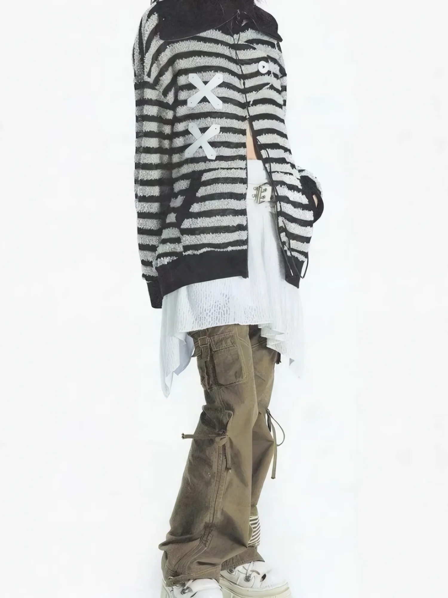 Striped Reflective Cross Hatch Knit Cardigan - Image 8
