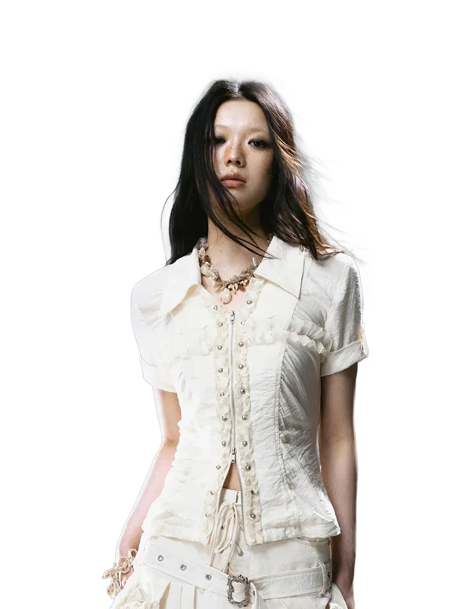 Studded Lace-Front Zip Shirt - Image 2