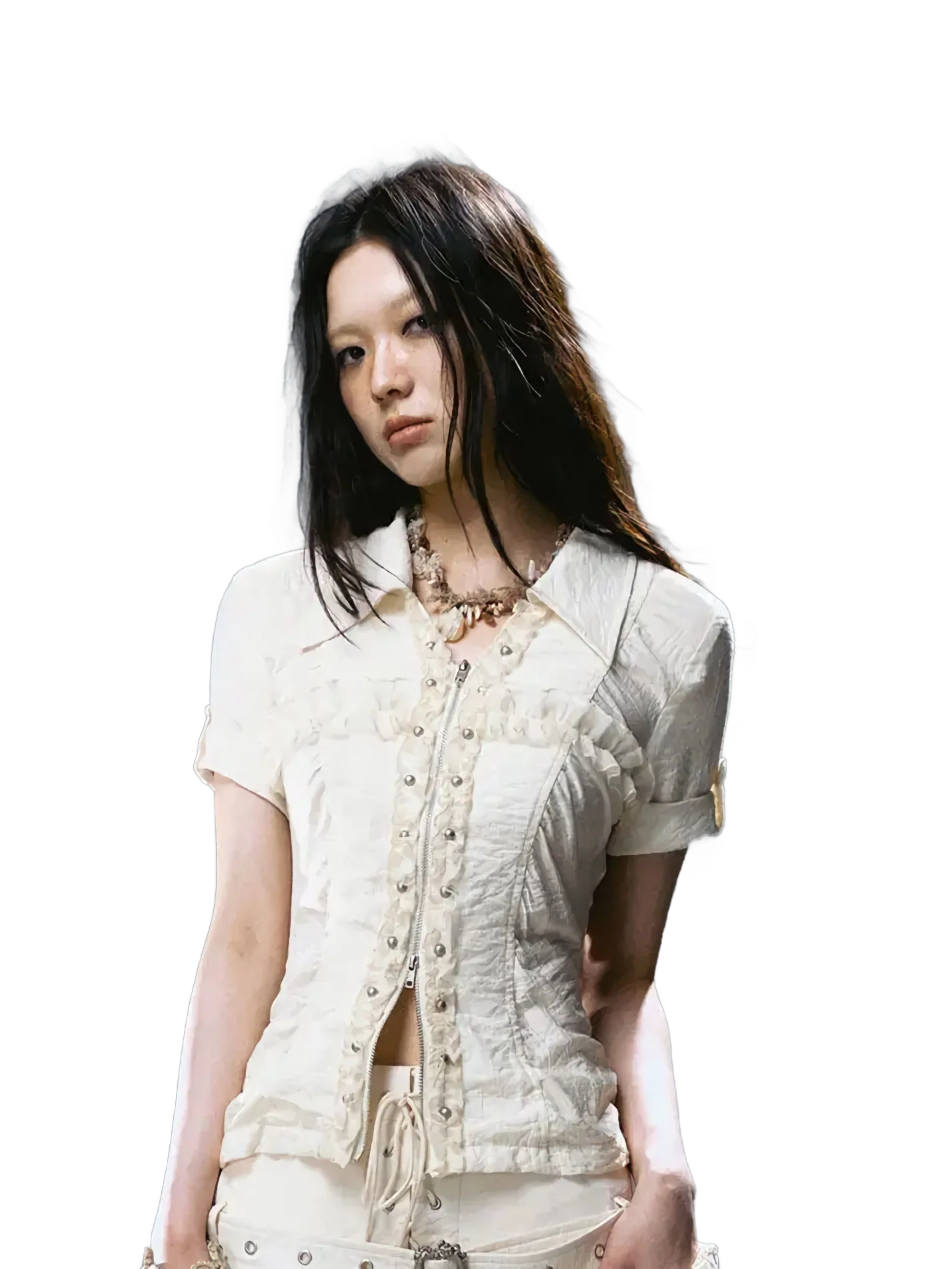 Studded Lace-Front Zip Shirt - Image 8