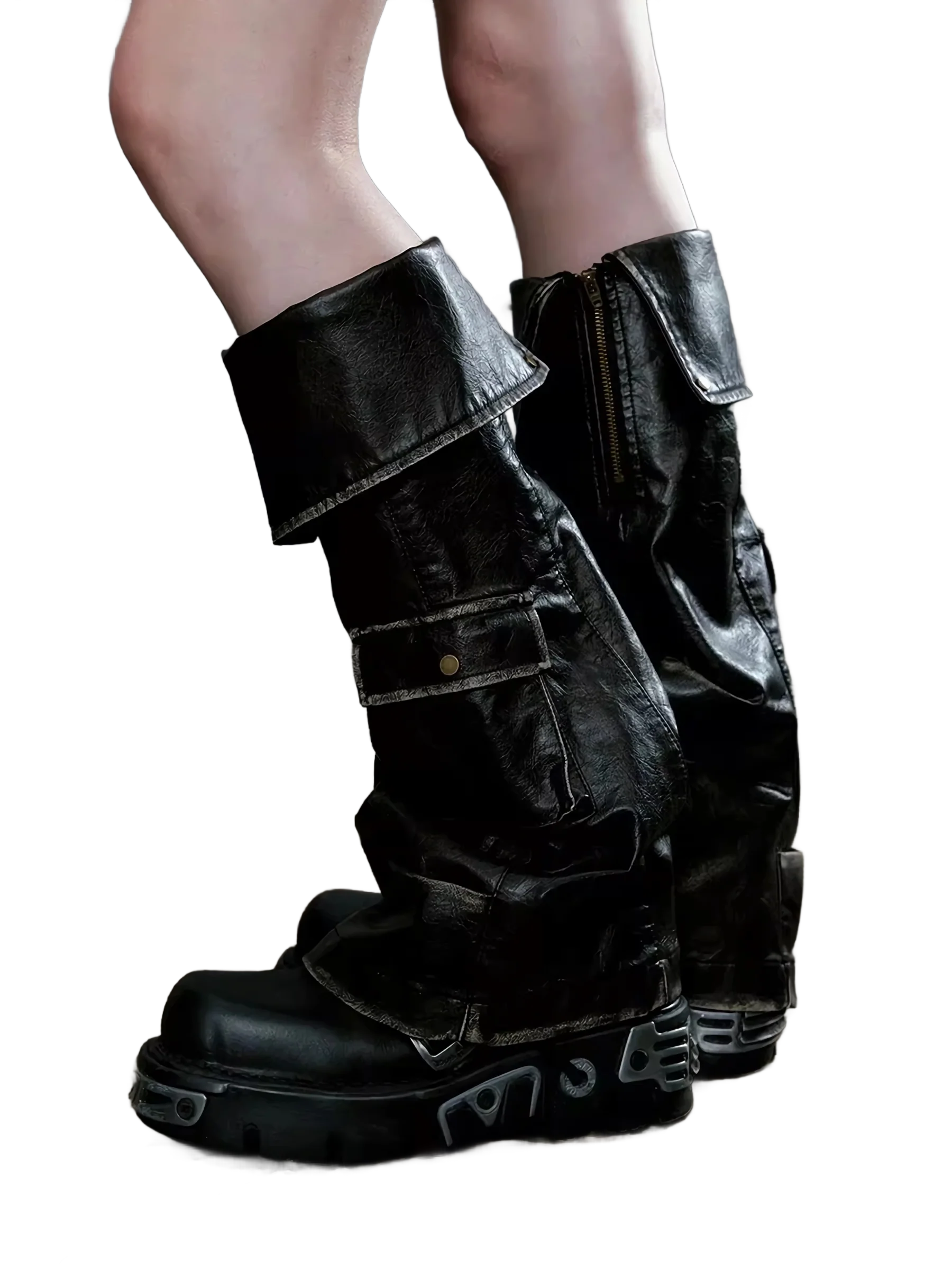 Studded Leg Warmers in Dark Leather or Camo