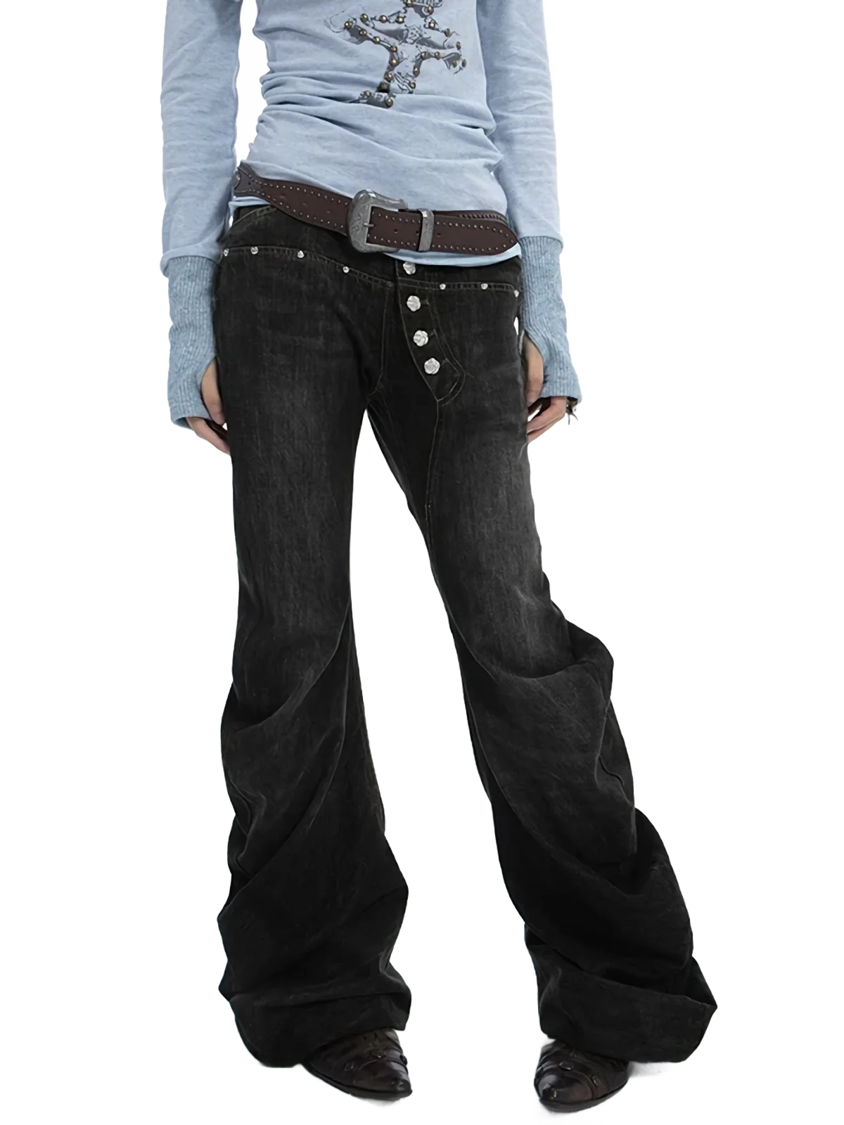 Studded Wide-Leg Black Denim Jeans - Image 2