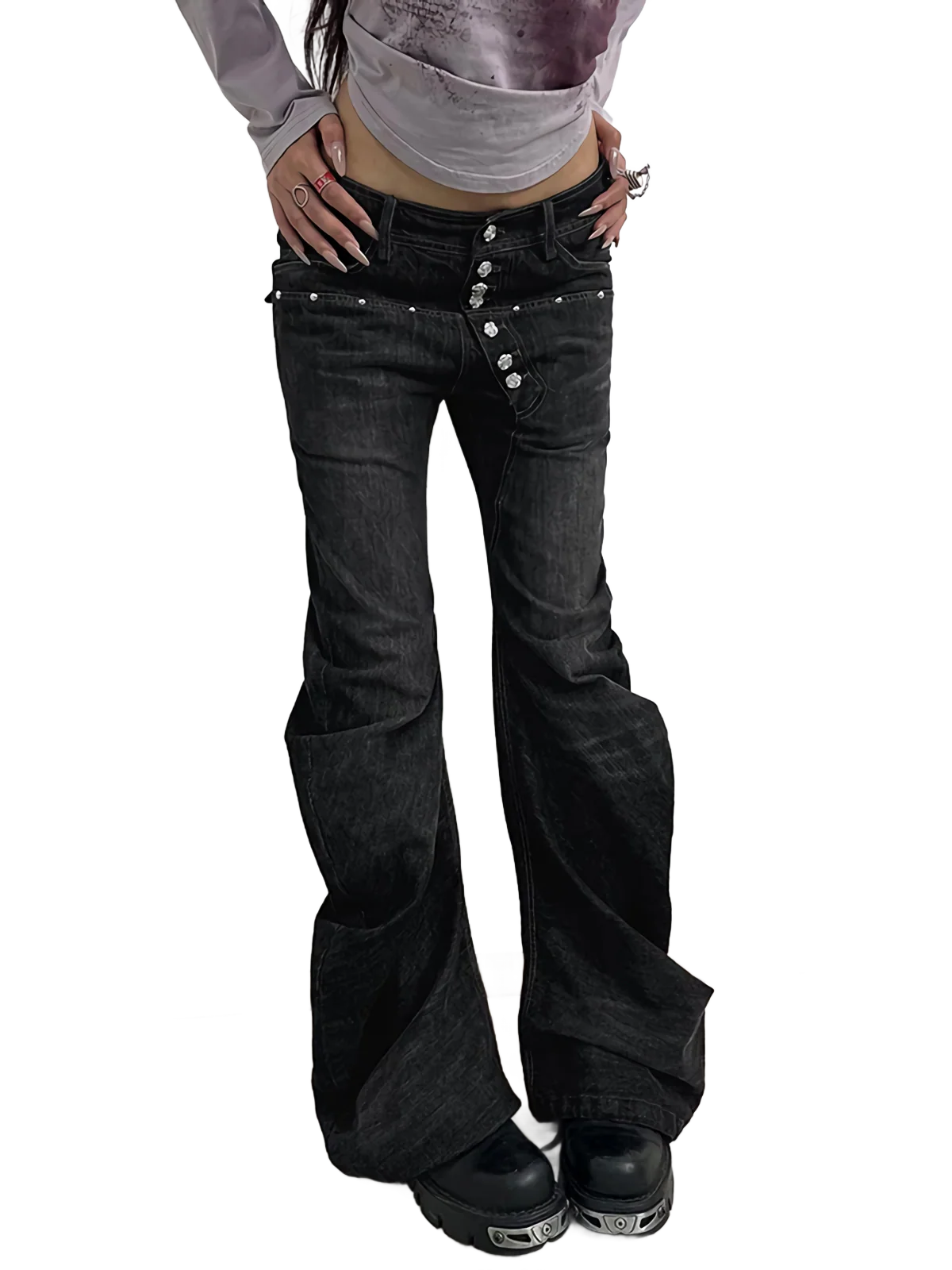Studded Wide-Leg Black Denim Jeans - Image 4