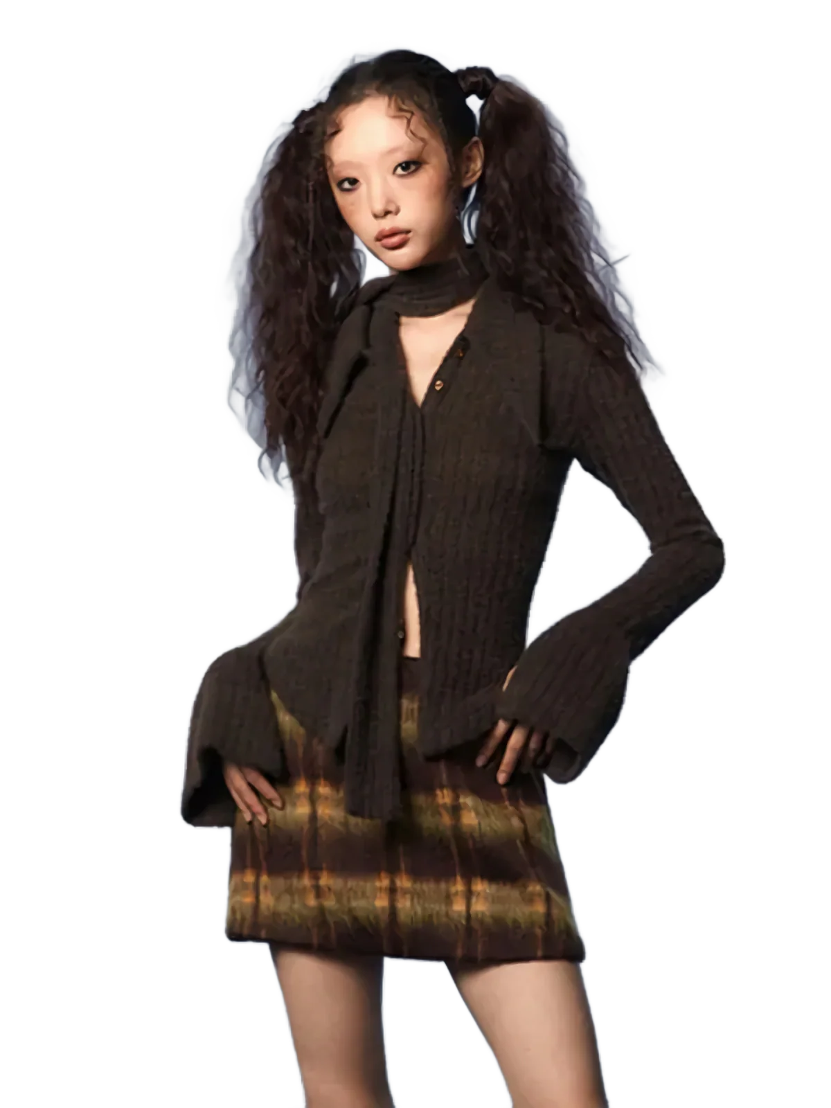 'Terra' Knit Cardigan with Scarf - Image 2