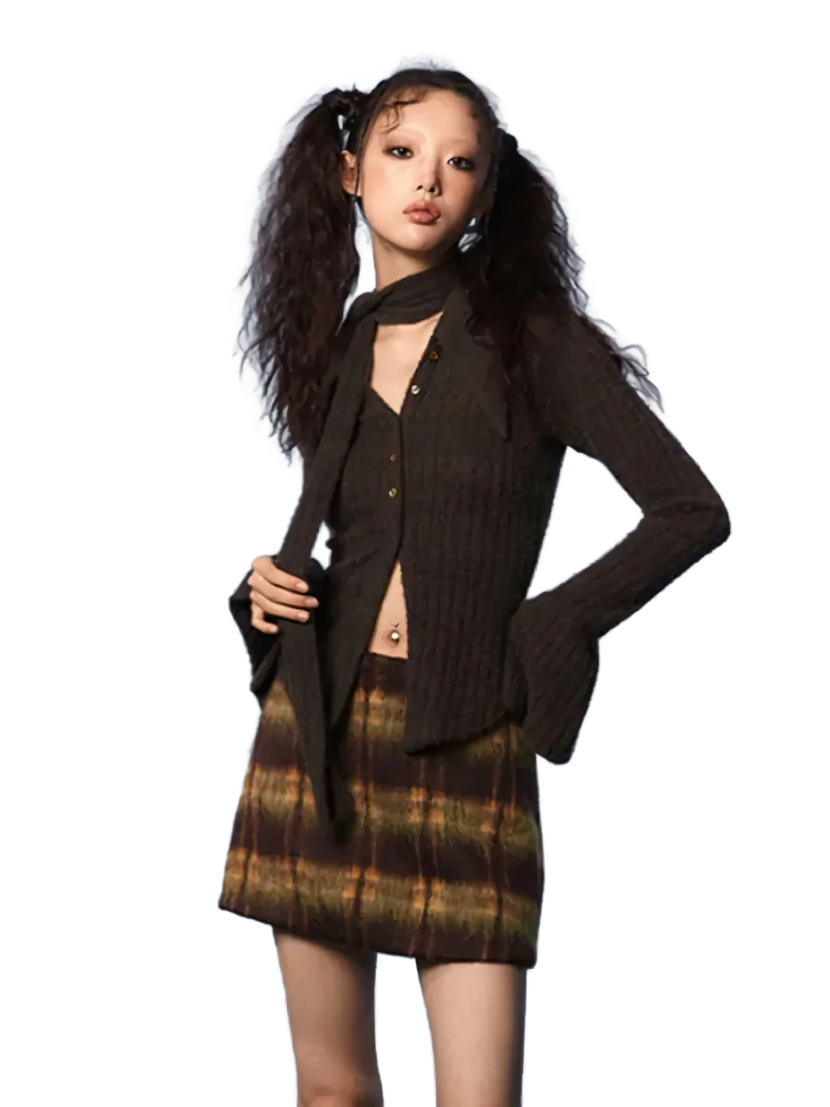 'Terra' Knit Cardigan with Scarf - Image 3
