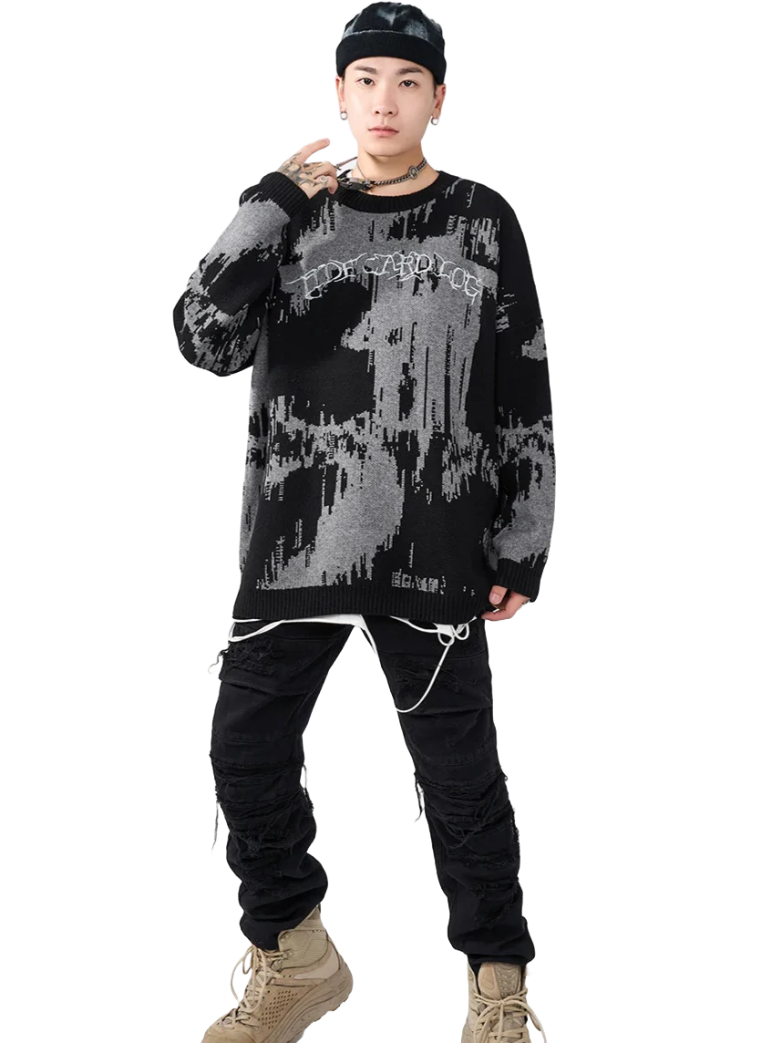 'Tide' Dark Abstract Knit Sweater - Image 2