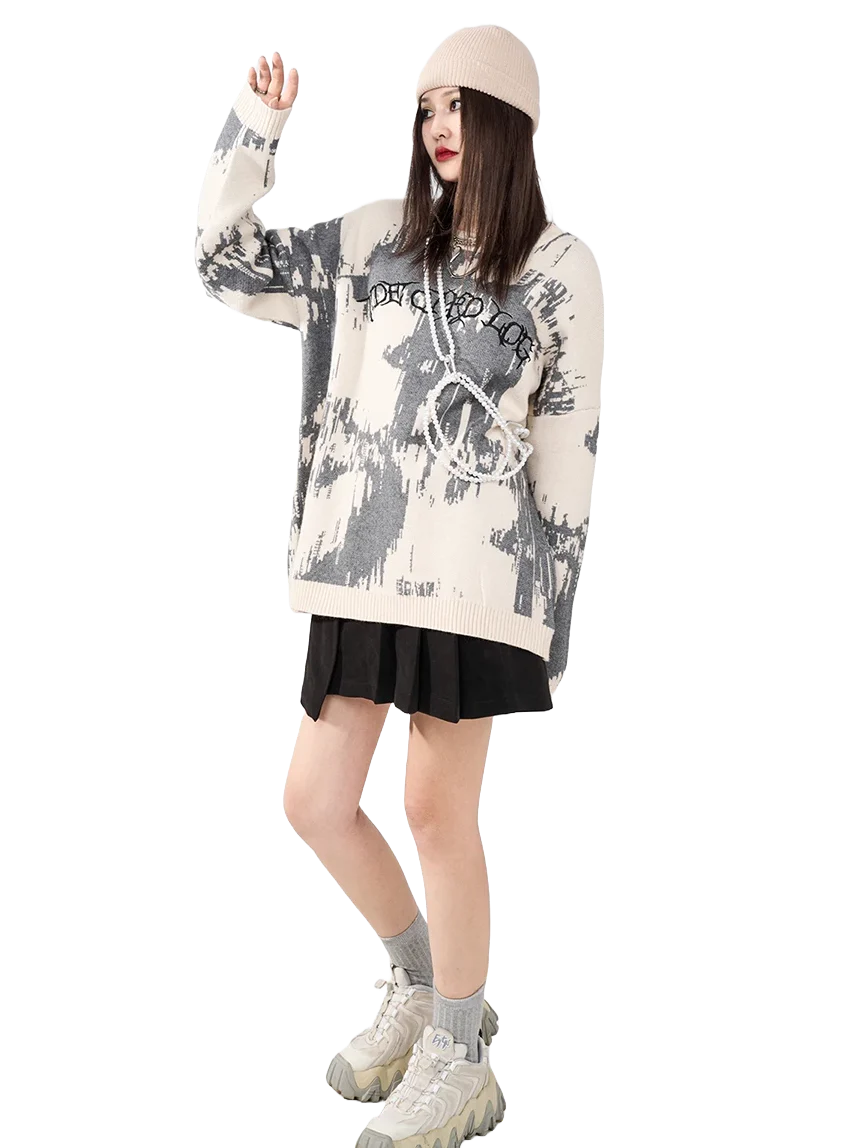 'Tide' Dark Abstract Knit Sweater - Image 3