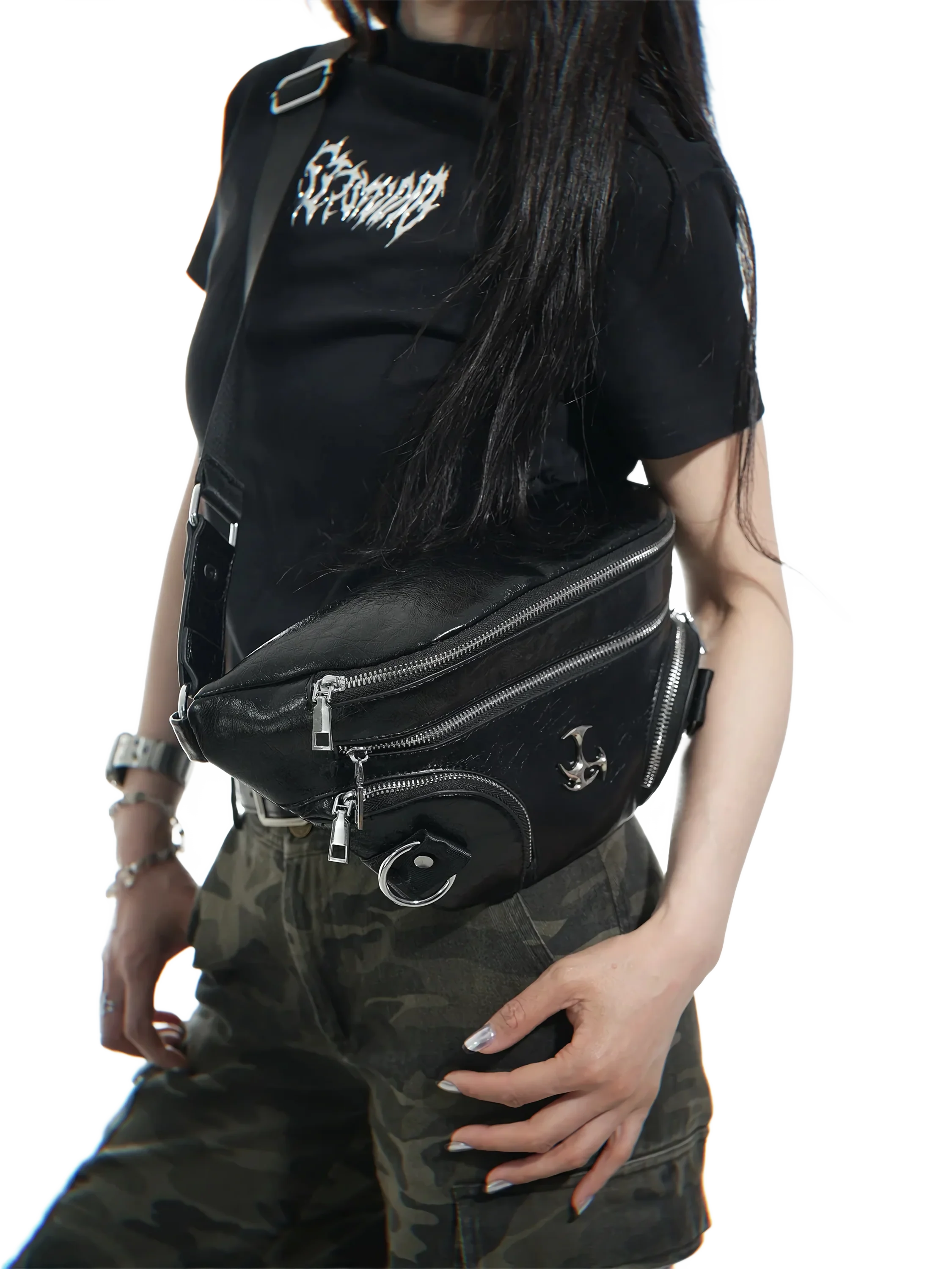 'Vandal' Vegan Leather Multi-Zip Belt Bag