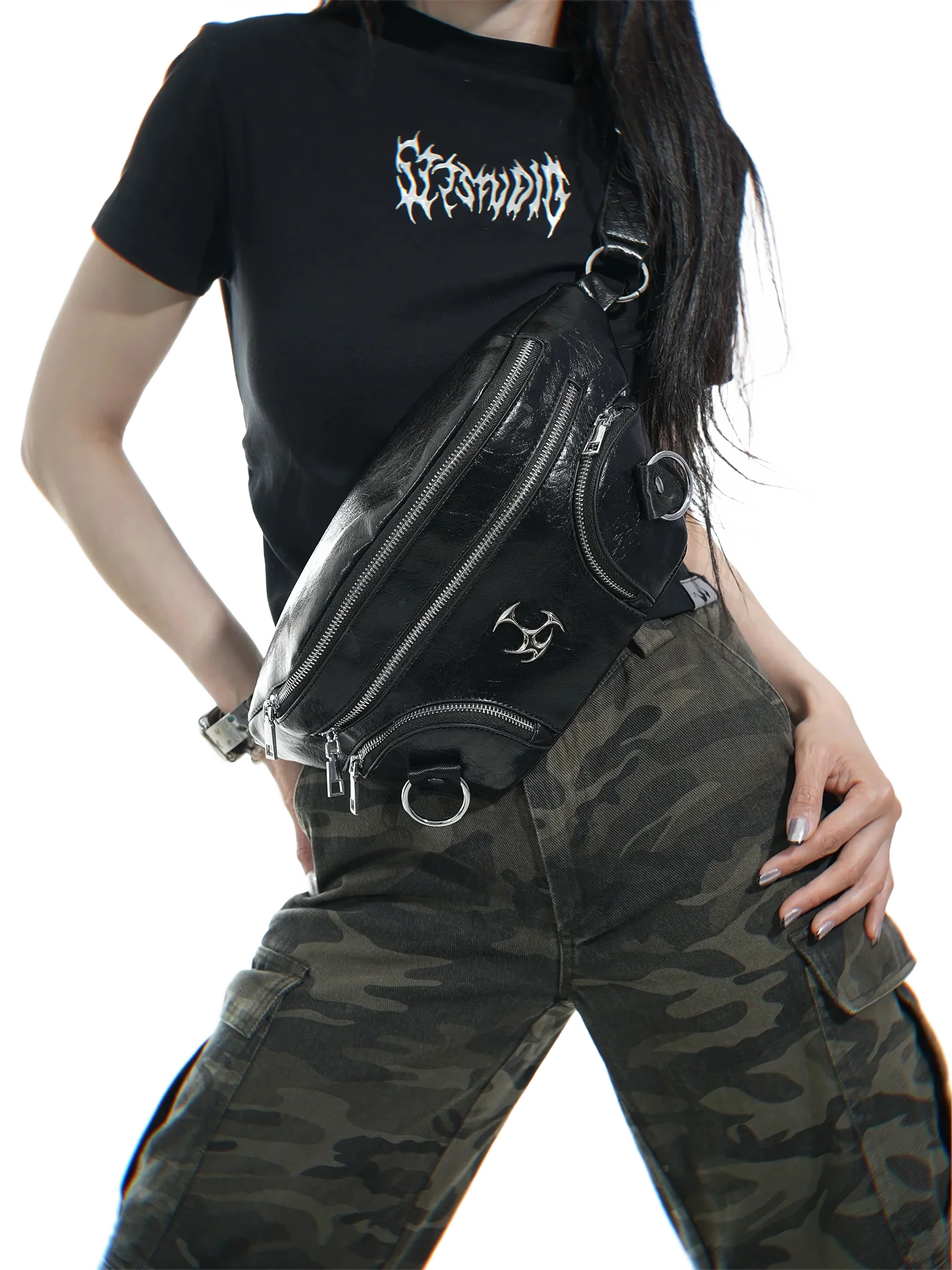 'Vandal' Vegan Leather Multi-Zip Belt Bag - Image 2