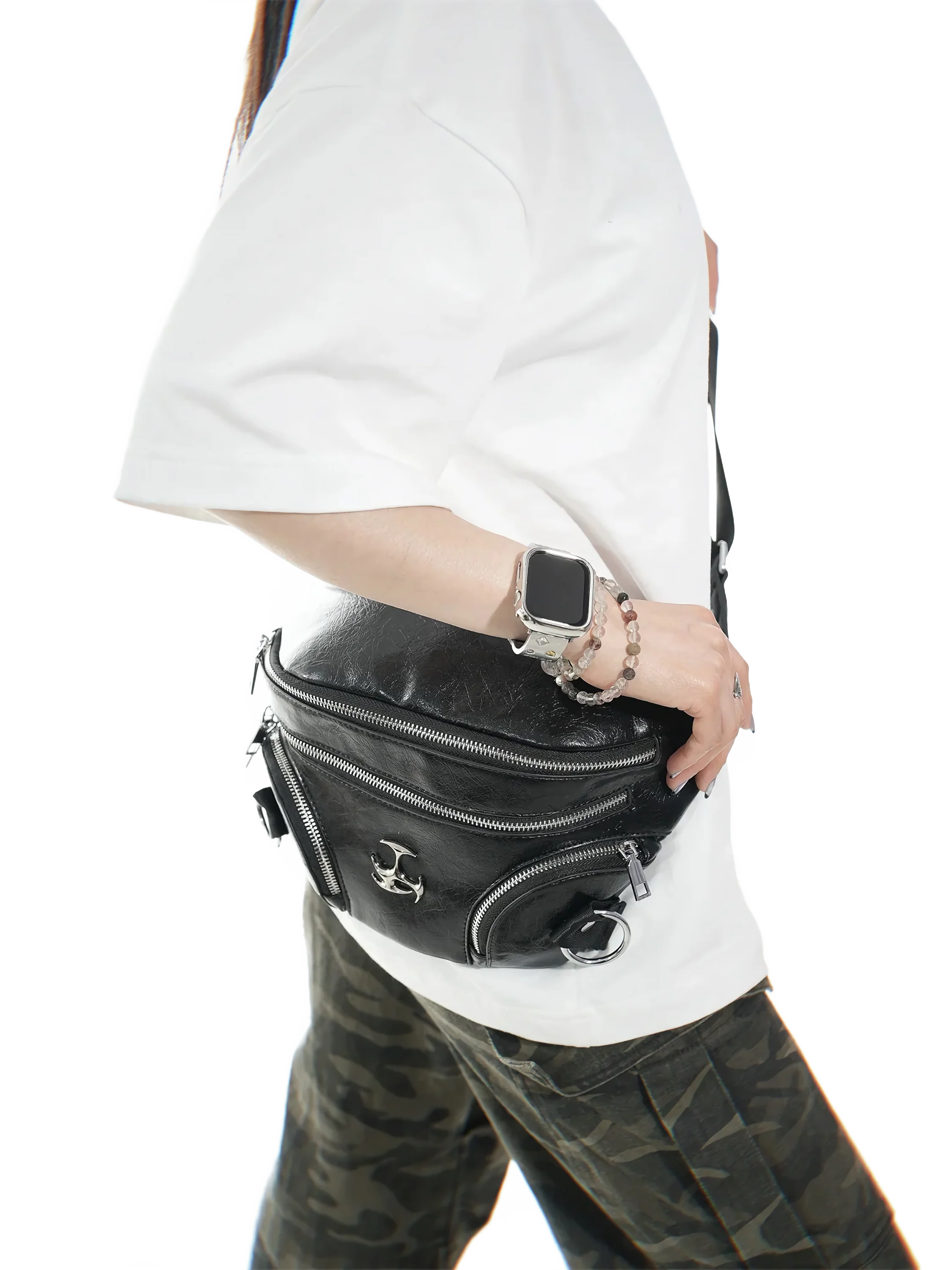 'Vandal' Vegan Leather Multi-Zip Belt Bag - Image 4