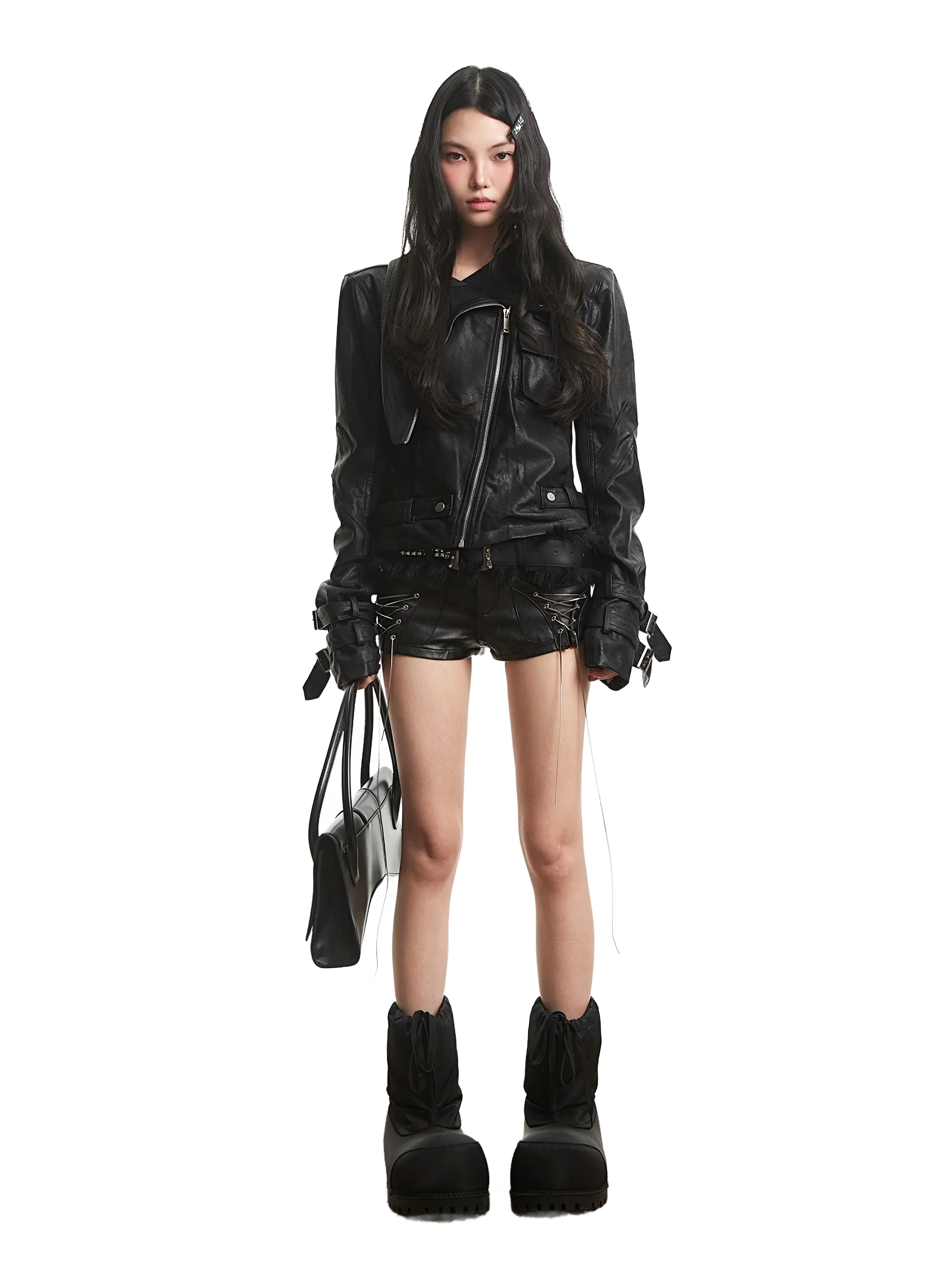 'Vanta' Low-Rise Lace-Up Faux Leather Shorts - Image 13