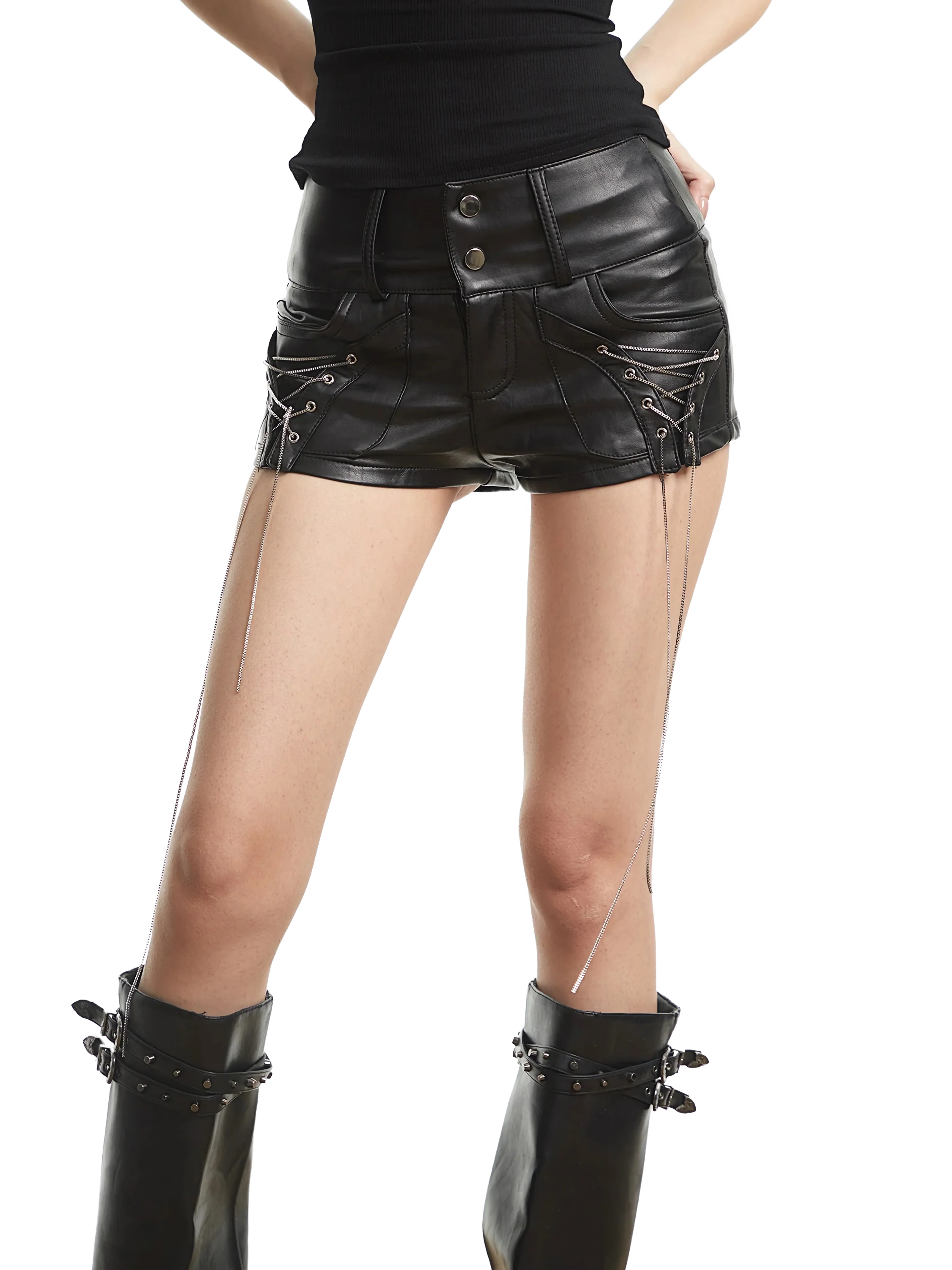 'Vanta' Low-Rise Lace-Up Faux Leather Shorts - Image 3