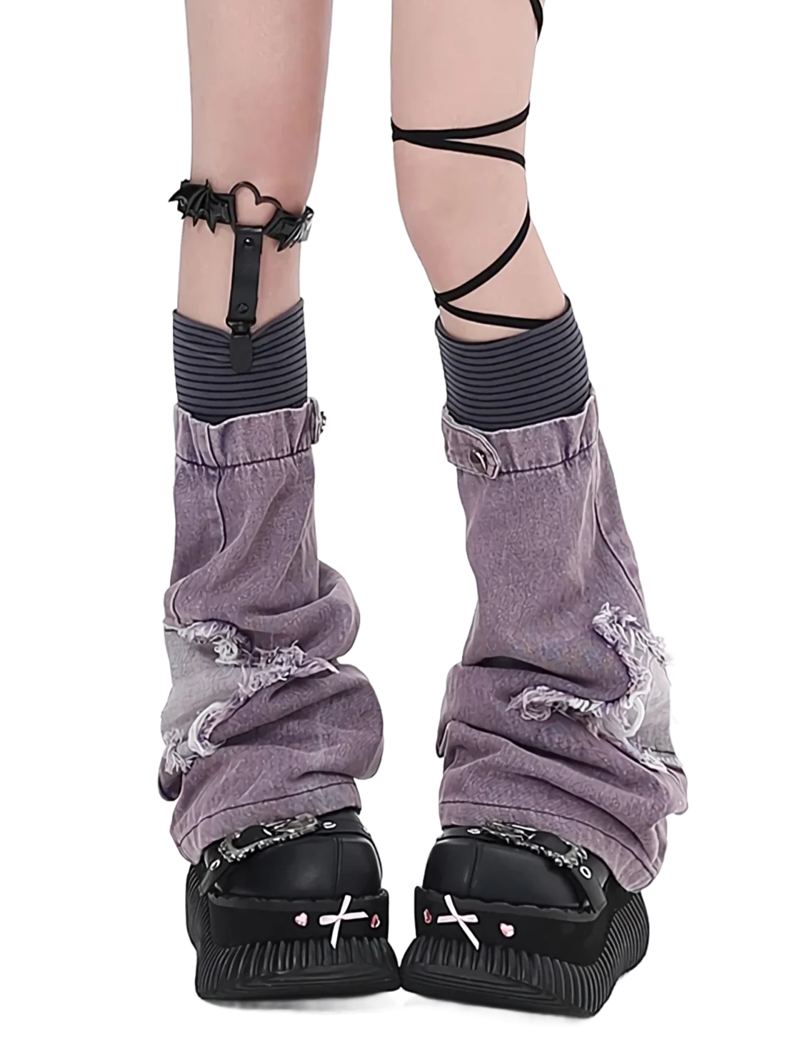 Violet Distressed Denim Slouch Leg Warmers