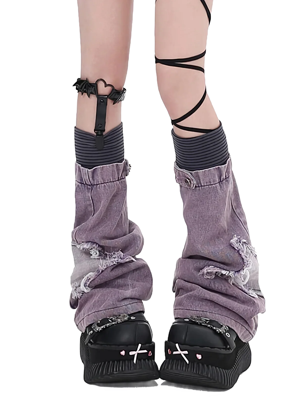 Violet Distressed Denim Slouch Leg Warmers - Image 4