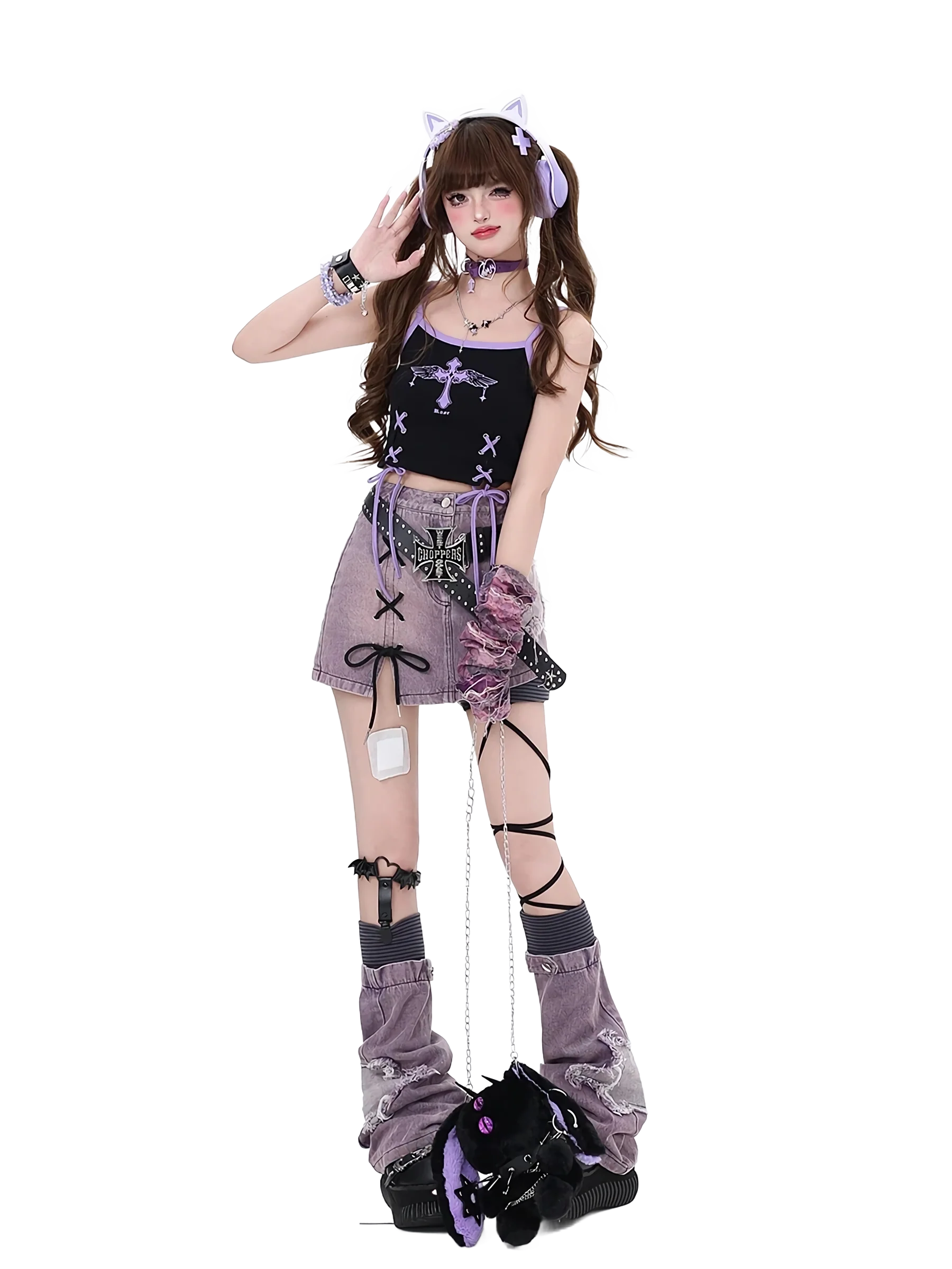 Violet Distressed Denim Slouch Leg Warmers - Image 6
