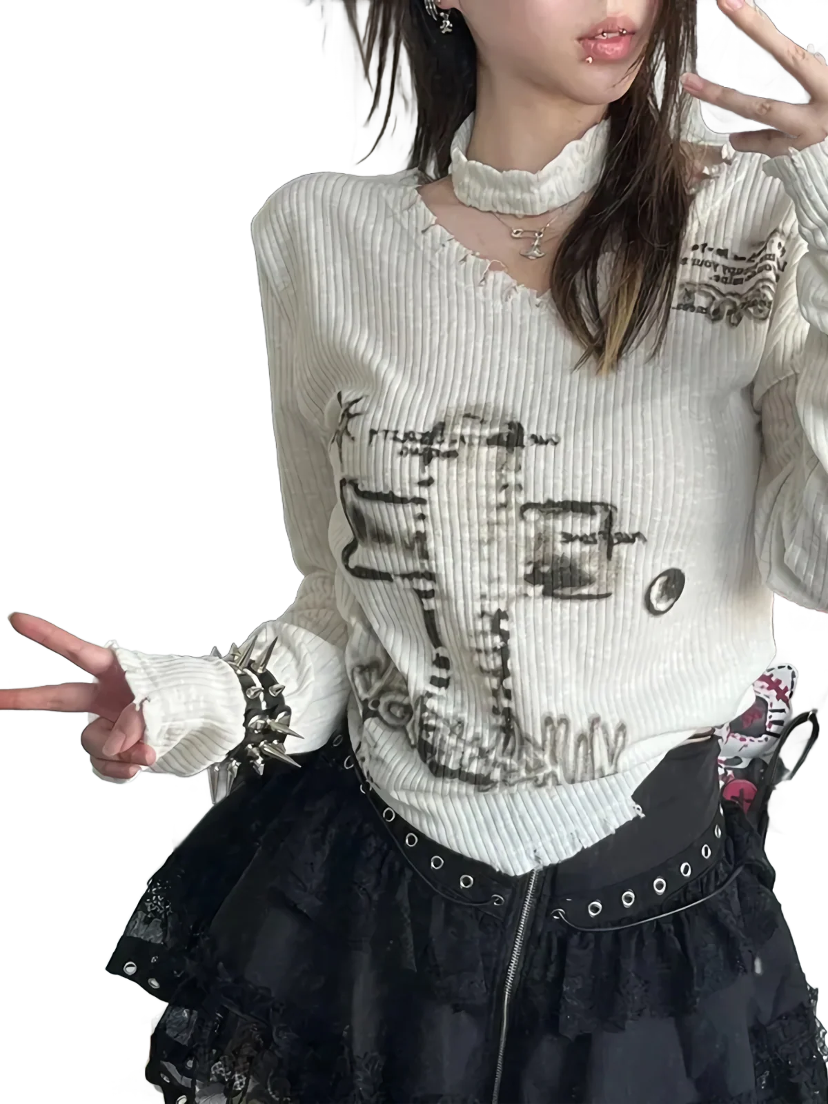 'Virtue' Shadow Print Knit Sweater - Image 2