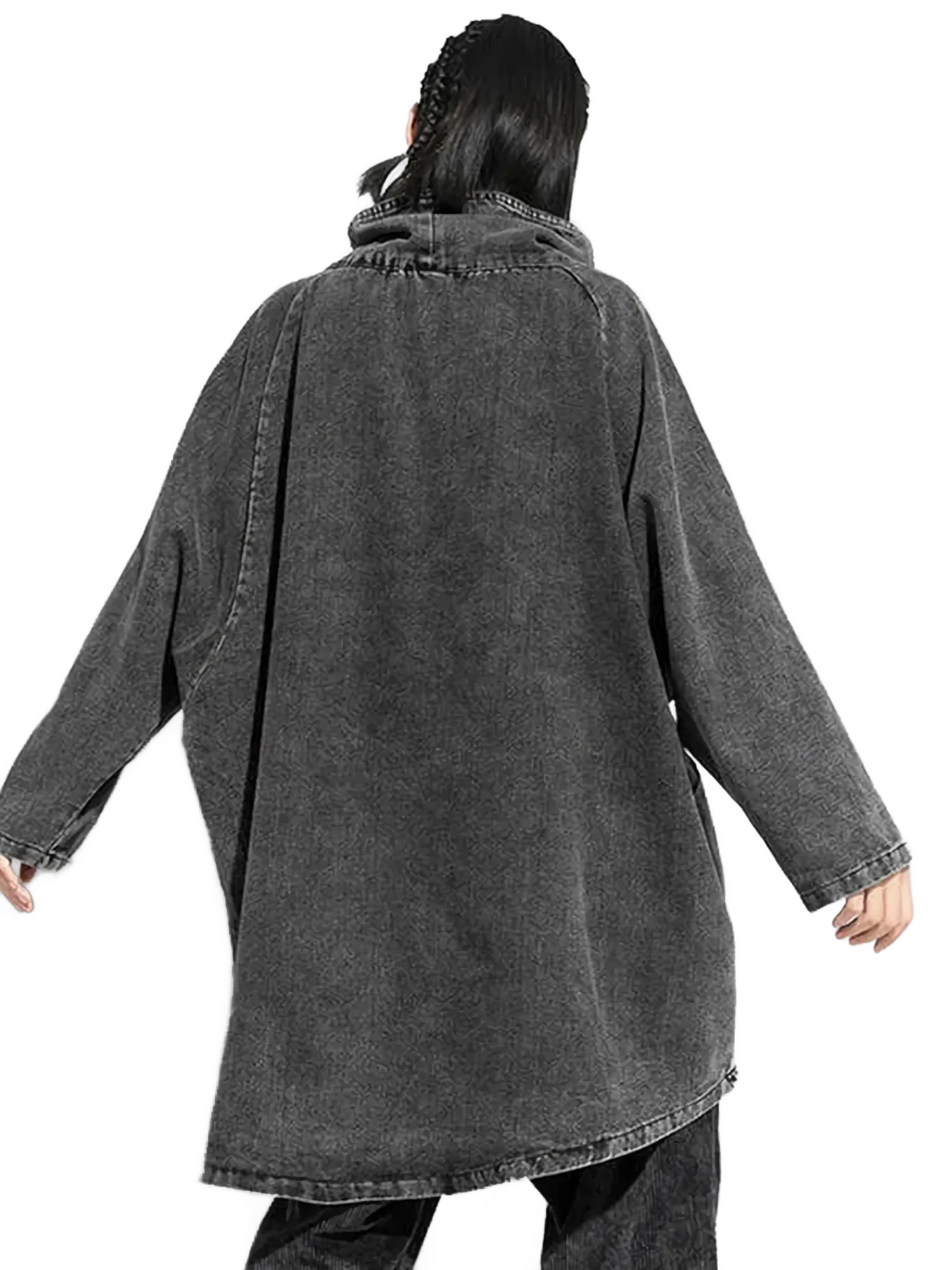 Washed Denim High-Neck Oversized Pocket Sweatshirt - Image 2
