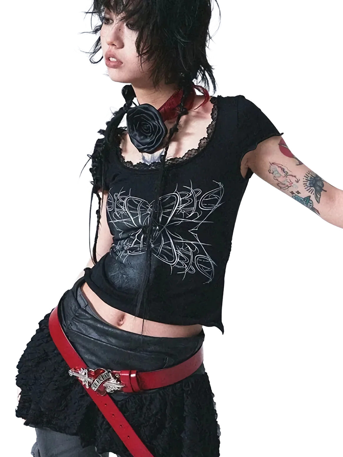 Web Lace Cropped Short Sleeve Tee - Image 2