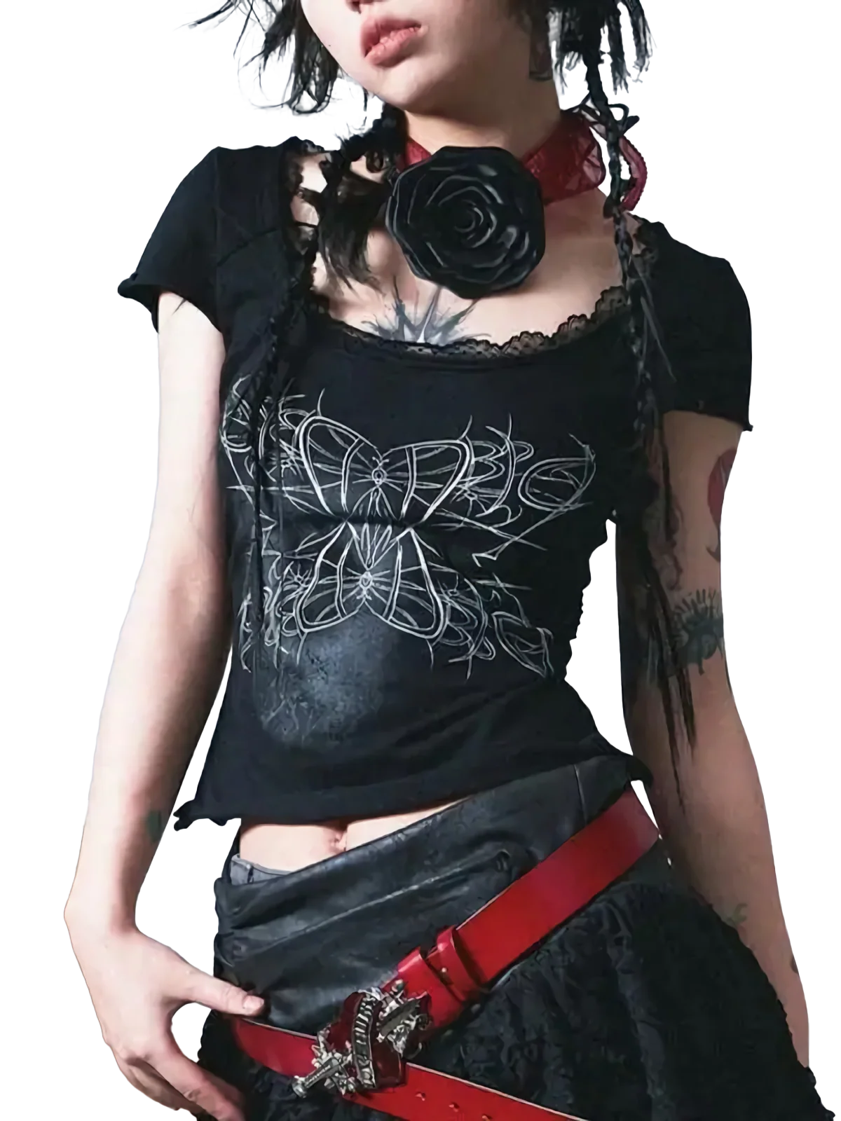 Web Lace Cropped Short Sleeve Tee - Image 3
