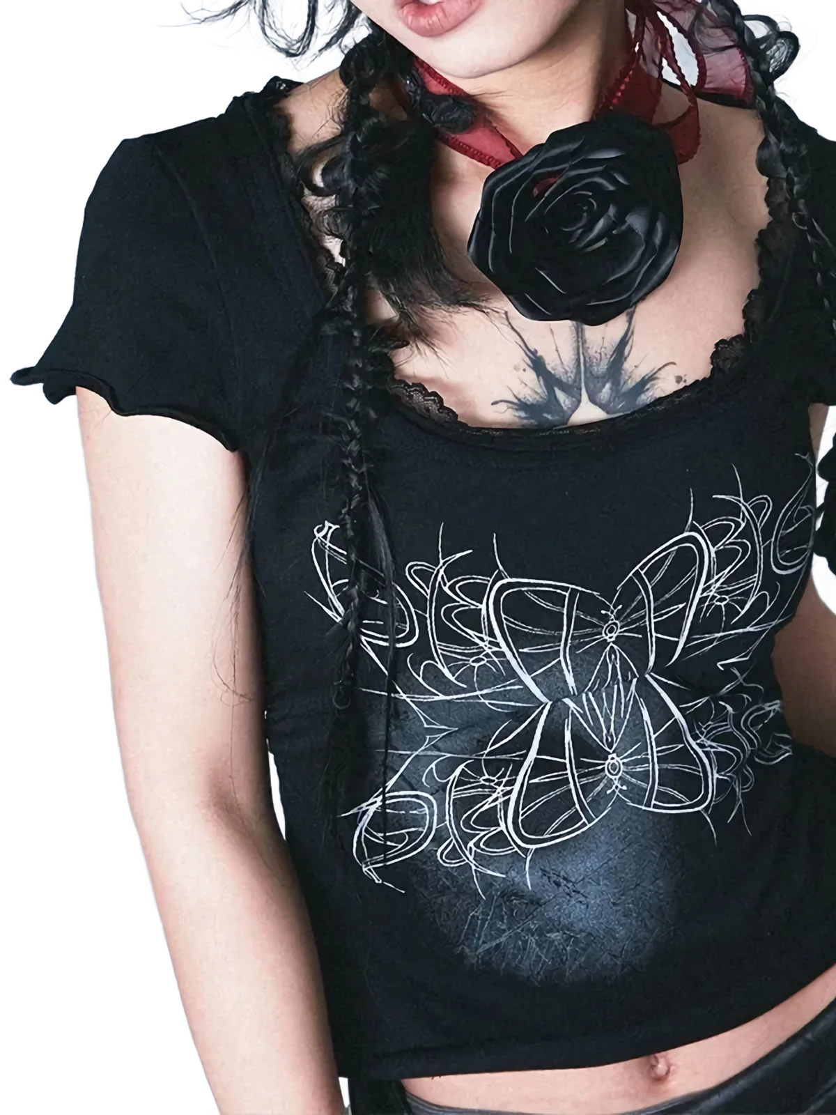 Web Lace Cropped Short Sleeve Tee - Image 4