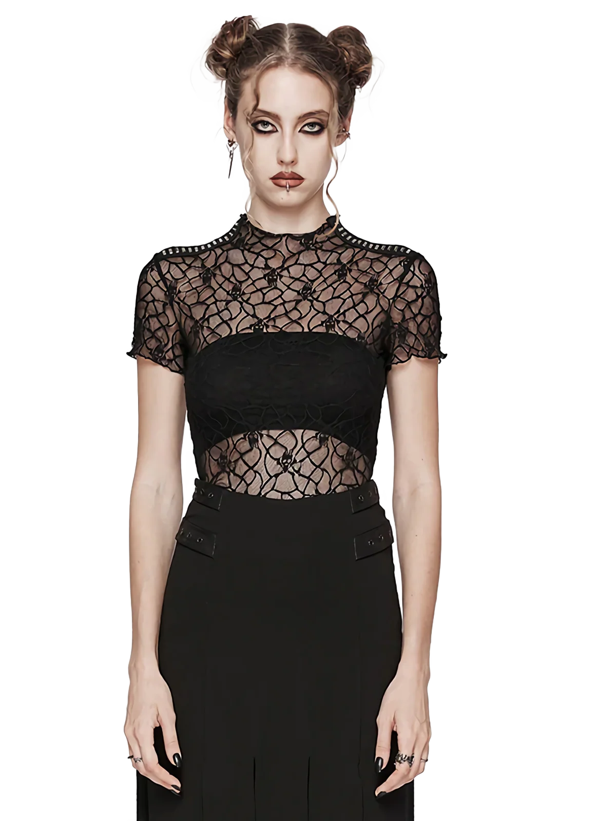 Web Lace High-Neck Crop Top