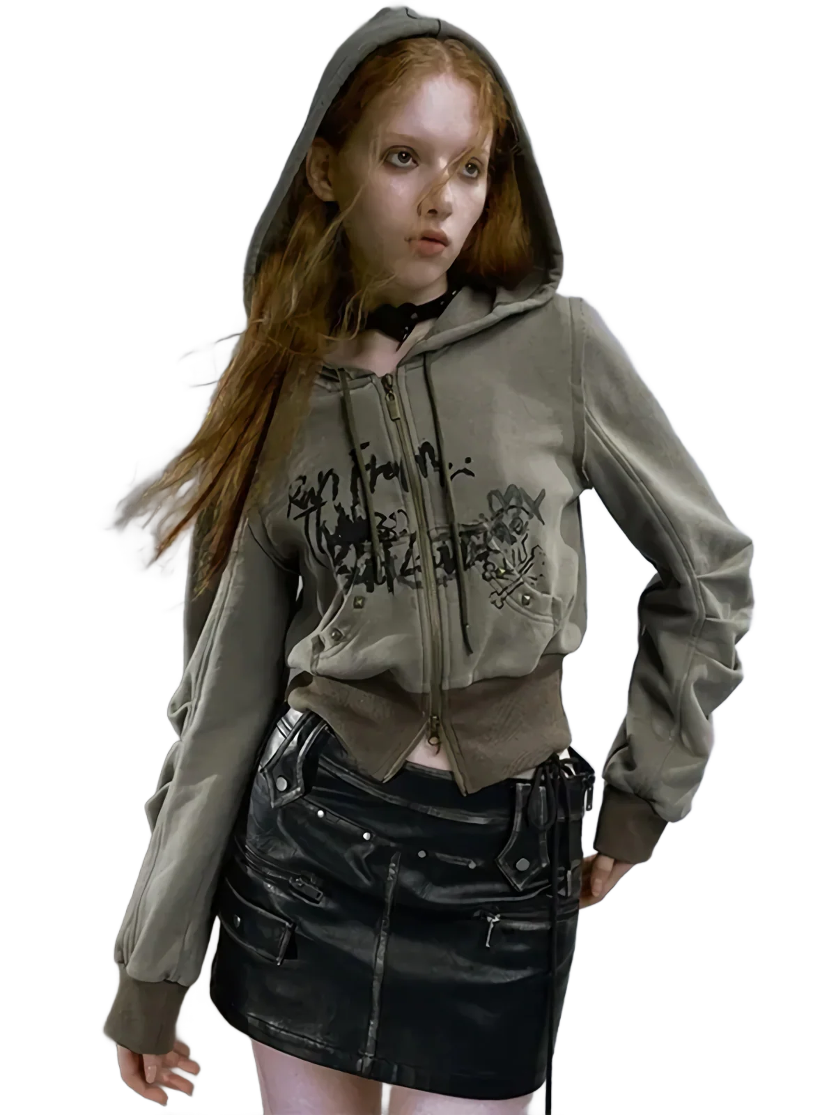 'Wolf' Cropped Zip Up Hoodie