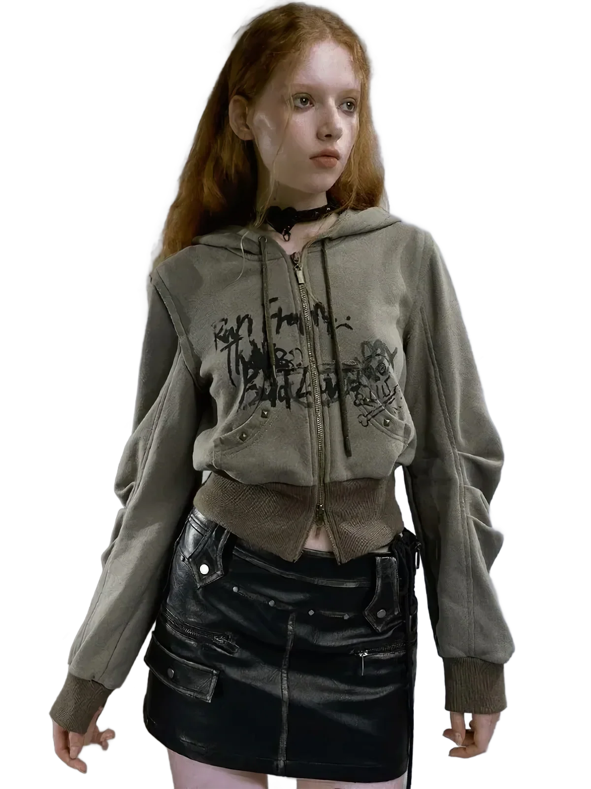 'Wolf' Cropped Zip Up Hoodie - Image 2