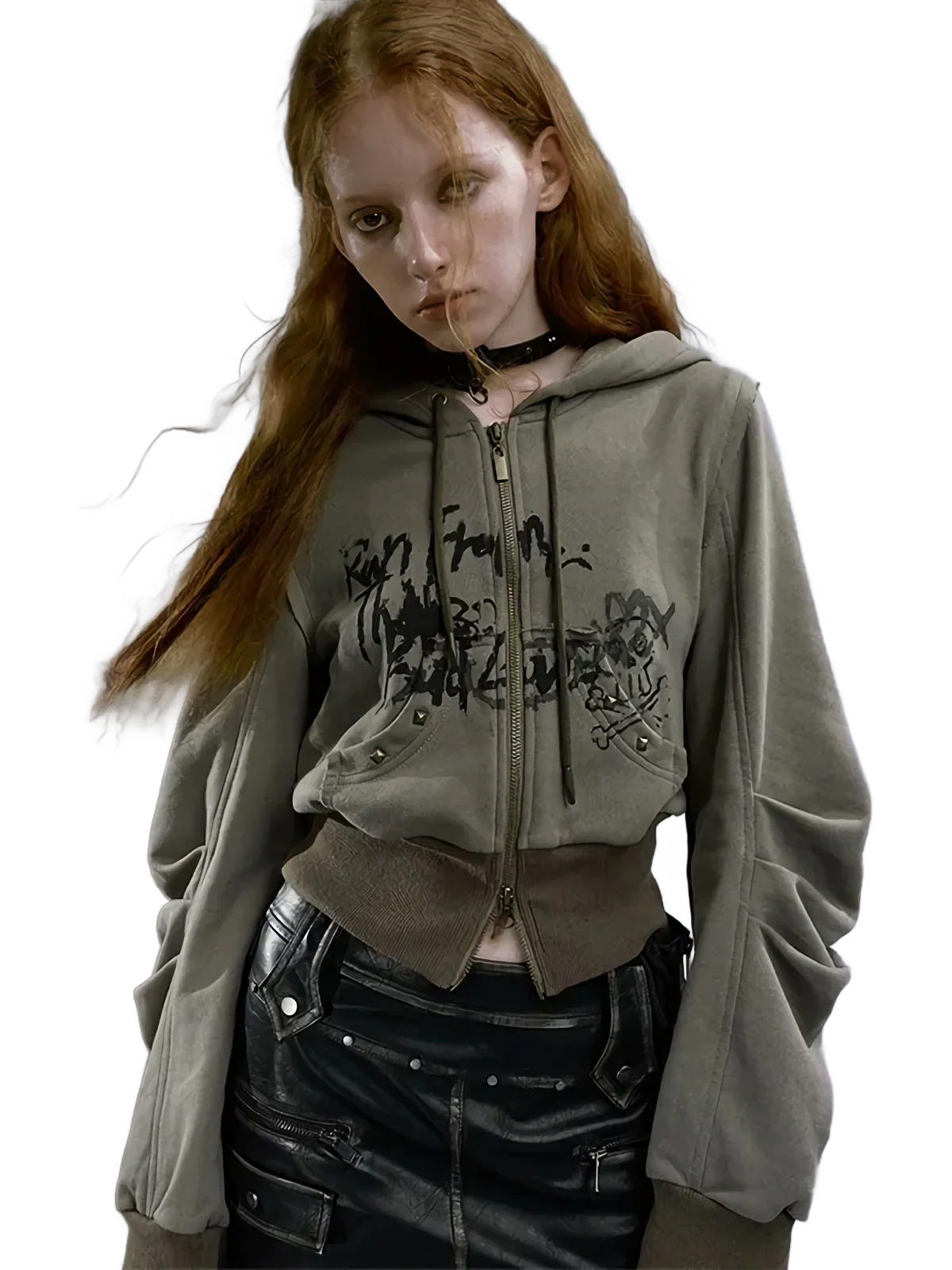 'Wolf' Cropped Zip Up Hoodie - Image 3