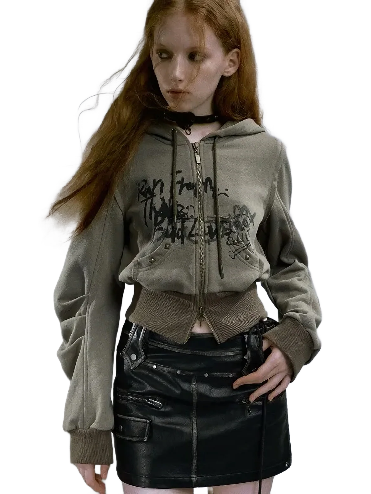'Wolf' Cropped Zip Up Hoodie - Image 4