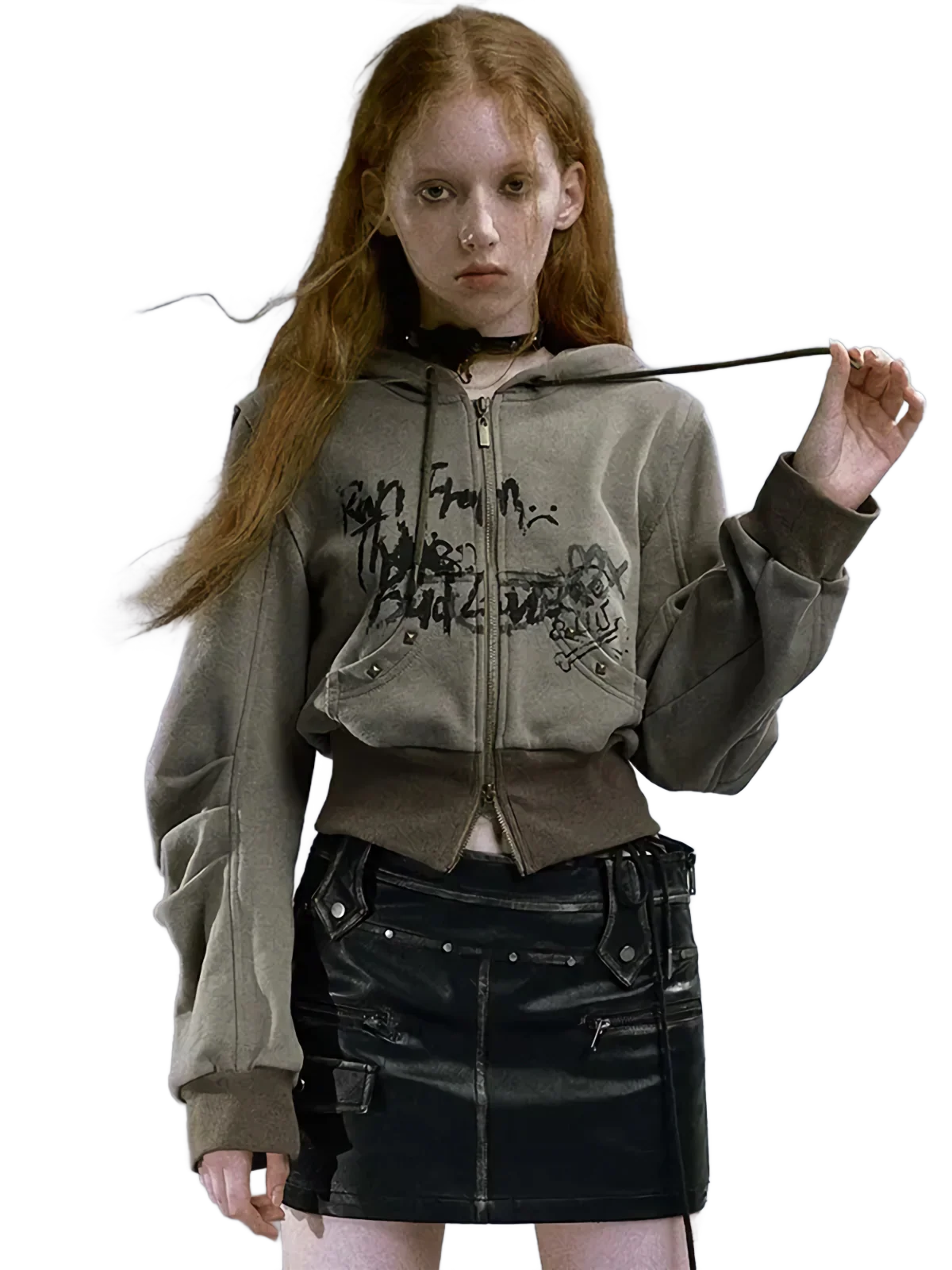 'Wolf' Cropped Zip Up Hoodie - Image 5