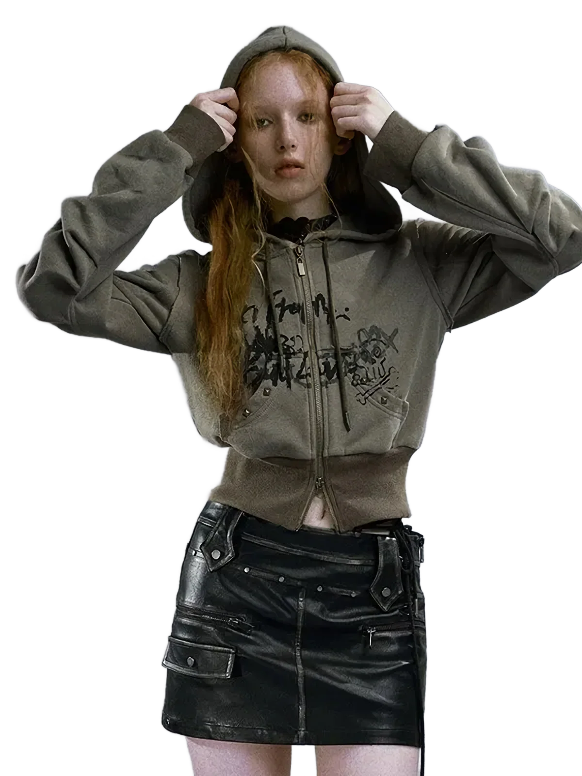 'Wolf' Cropped Zip Up Hoodie - Image 6