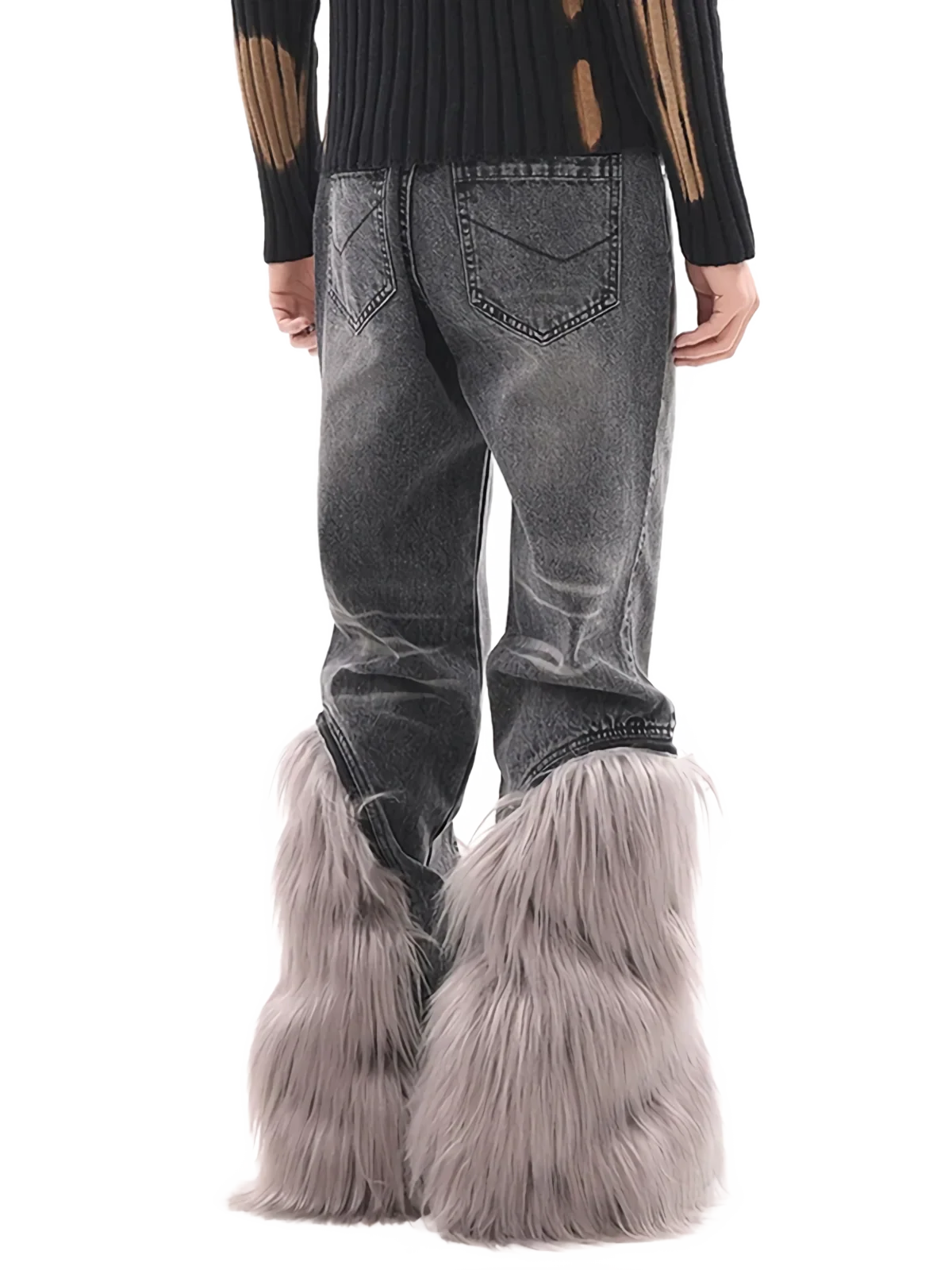 'Yeti' Fur Trimmed Bootcut Gray Denim Jeans - Image 5